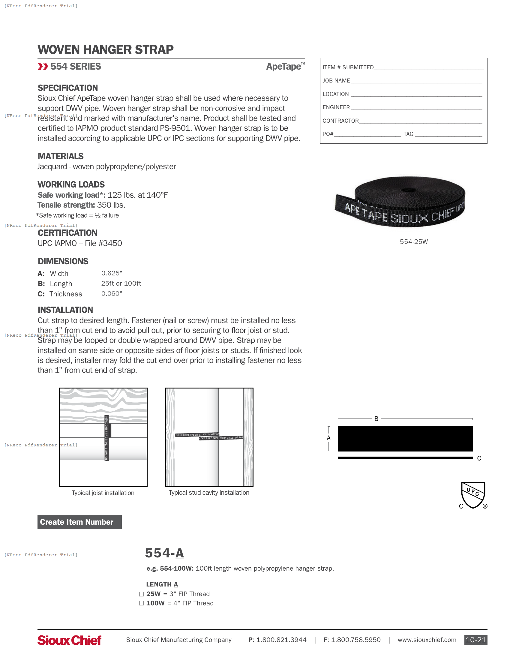 554 SERIES - APETAPE HANGER STRAP - SPEC SHEET.PDF Specification Document